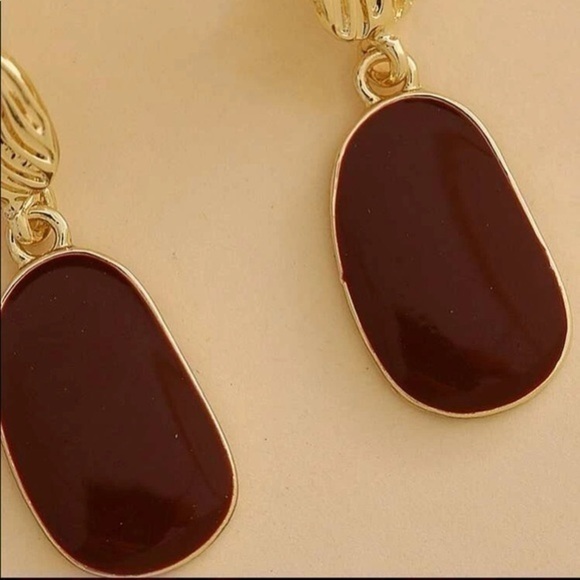 Geometric Drop Earrings Golden Burgundy - Picture 8 of 8